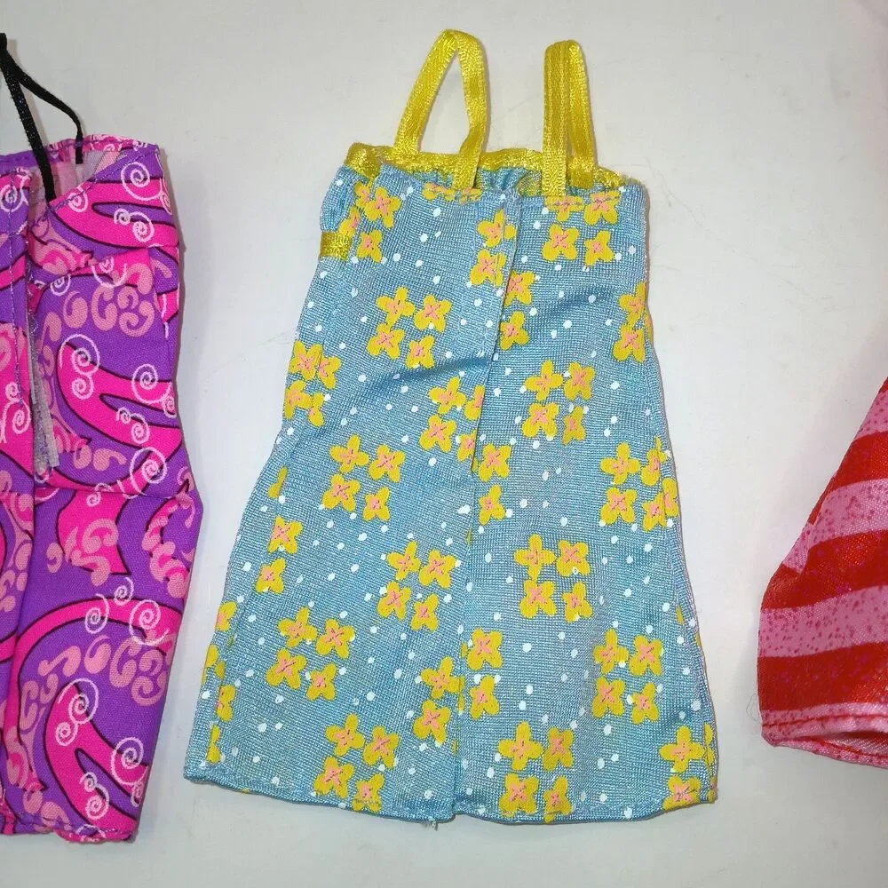 Lot of 3 Barbie Doll Dresses XO Valentines Green Yellow & Purple Pink Label